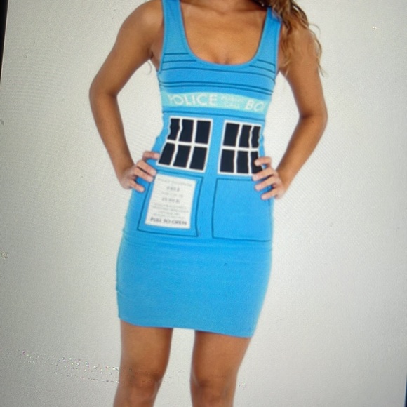 ๐ Dr Who Tardis Police Public Call Box bodycon dress NWT - Picture 1 of 9